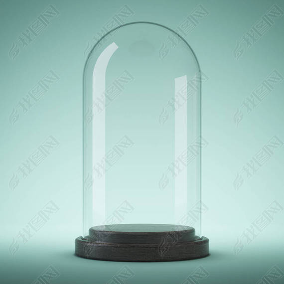 Empty glass dome. Clipping path included. 3D rendering.