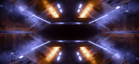 Neon Sci Fi Futuristic Cyber Orange Blue Glowing Stage Podium Showroom Empty Schematic Textured Tunn