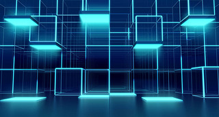 Hi Tech Futuristic Glowing Blue Neon, Abstract Background, 3d rendering.