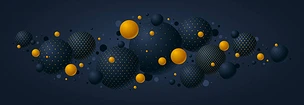 黑黄相间的点缀球体矢量图解，带有圆点的漂亮球体的抽象背景，3D球体设计概念艺术.