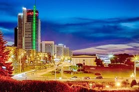 ׶˹ĿĵءMInsk City Night View with Pobediteley Avenue and Newly Built houses at Twilight.˹ǰ׶˹