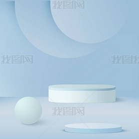 Abstract background with blue color geometric 3d podiums. Vector.