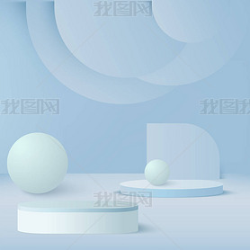 Abstract background with blue color geometric 3d podiums. Vector.