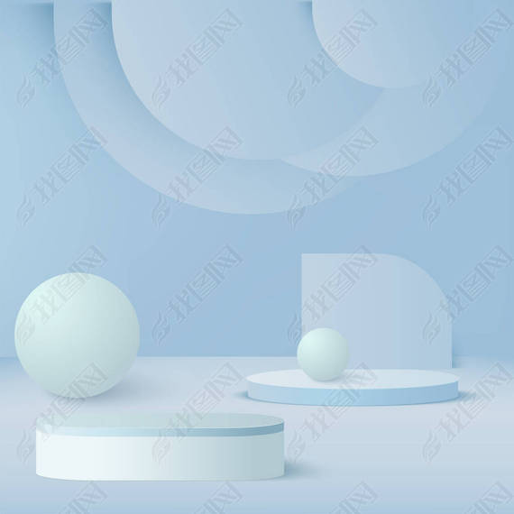 Abstract background with blue color geometric 3d podiums. Vector.