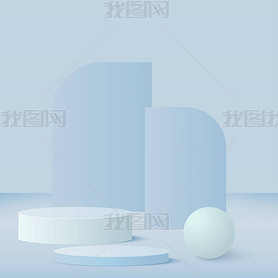 Abstract background with blue color geometric 3d podiums. Vector.