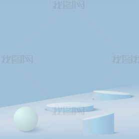 Abstract background with blue color geometric 3d podiums. Vector.