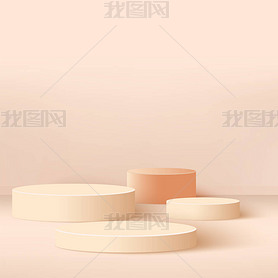 Abstract background with cream color geometric 3d podiums. Vector.