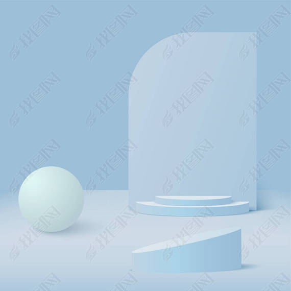 Abstract background with blue color geometric 3d podiums. Vector.