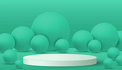 绿松石背景图上的浮雕显示设计最小绿色圆球产品场景.产品最小平台3d 。展台广告模板产品颁奖台