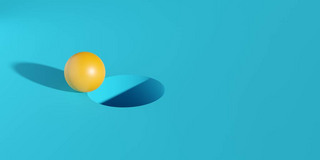 Yellow sphere on edge of hole on cyan background, target or goal minimal modern business concept, 3D