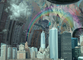 NYC Landscape. Surreal Manhattan. 3D rendering