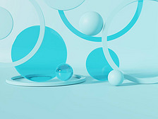 3D渲染工作室拍摄的产品展示背景透明的蓝色圆球，面板和戒指美容或瘦身产品.