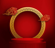 Podium轮。红色舞台讲台。中国的新年，中国的节日，中秋节。矢量说明