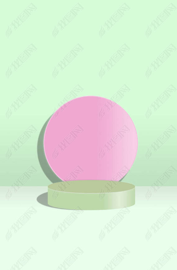 Light willow green stand on pastel geometrical background with lilac circle