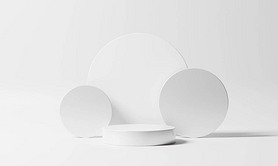 Clean white podium pedestal with circle shape geometric composition. Luxury beauty product display m