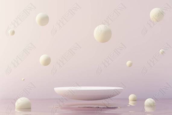 3d Beauty premium pedestal product display with Dreaming land and fluffy cloud. Minimal pastel sky a