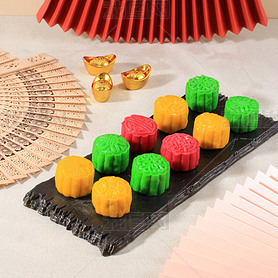 Colorful Snow Skin Moon Cake, Sweet Snowy Mooncake, Traditional Savory Dessert for Mid-Autumn Festiv