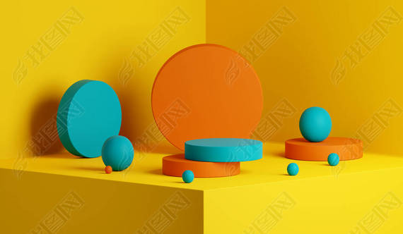 Abstract yellow geometric composition background. Product stage platform in vibrant summer color pal