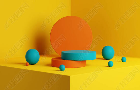 Abstract yellow geometric composition background. Product stage 