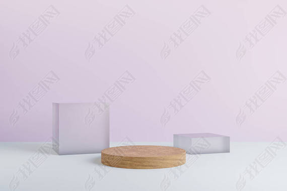 Wood podium minimal on Black color background, Display for cosmetic perfume fashion natural product,