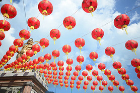 Chinese red lantern festival Happy Lunar Chinese New year. Celebrate chinese culture red golden lant