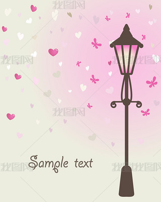 Valentine`s card with old street lamp.