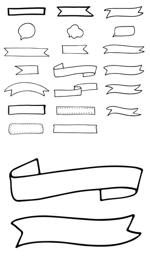 2017黑白简约手绘线条飘带彩带矢量边框素材