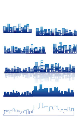 城市剪影矢量城市建筑群元素简约几何素材