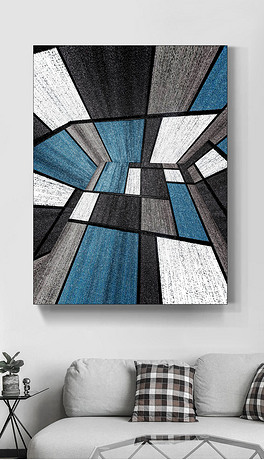 达芬奇风格艺术抽象黑蓝拼色米兰格调装饰画