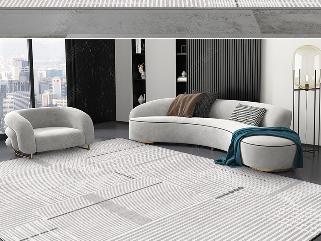 现代简约灰色抽象几何条纹艺术地毯地垫图案设计