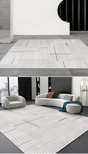 现代简约灰色抽象几何条纹艺术地毯地垫图案设计