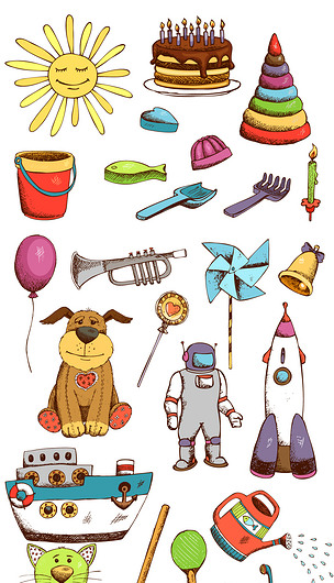 手绘卡通儿童玩具素材合集
