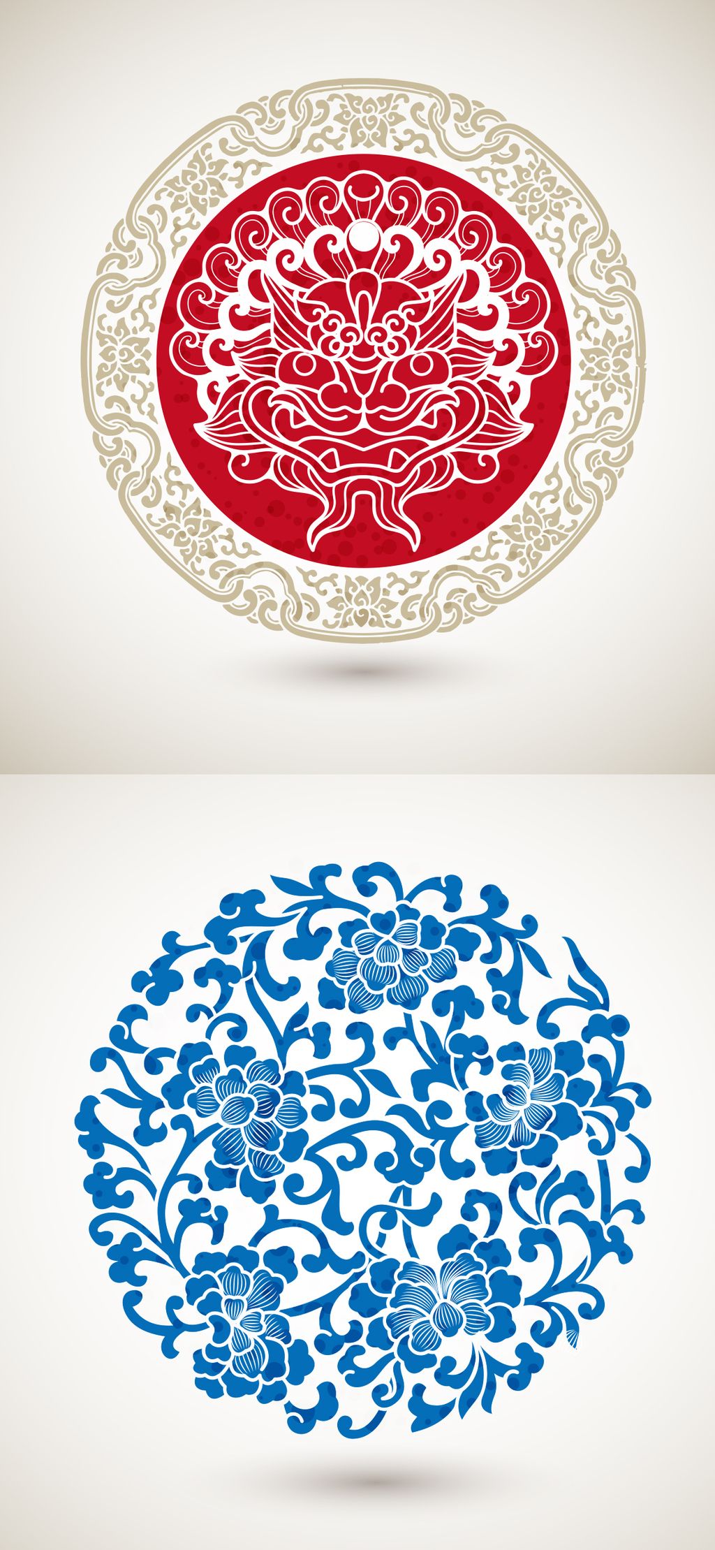 2017古典中国风吉祥图案狮子头兽首牡丹花团花矢量素材