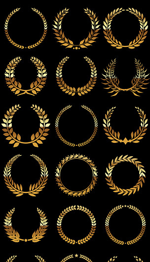 欧式金色桂冠花环集合矢量素材