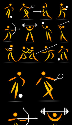 黄色运动项目抽象人形图案矢量素材
