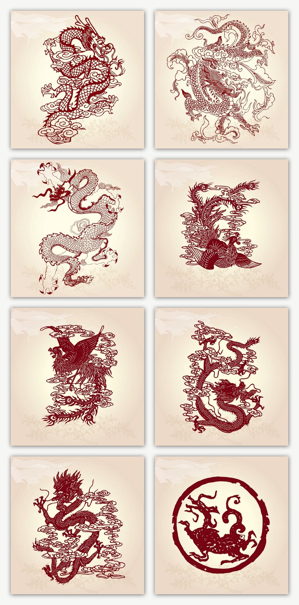 中国风传统纹样古风龙纹中式花纹矢量素材