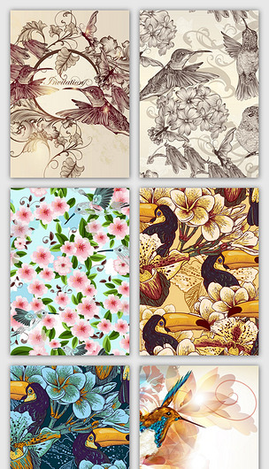 素色中国风花鸟艺术背景矢量素材