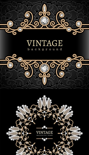 金边水晶欧式花纹边框相框矢量素材