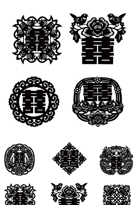 2017中式古典双喜吉祥图案矢量素材