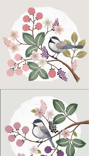 手绘花鸟植物花卉装饰图案