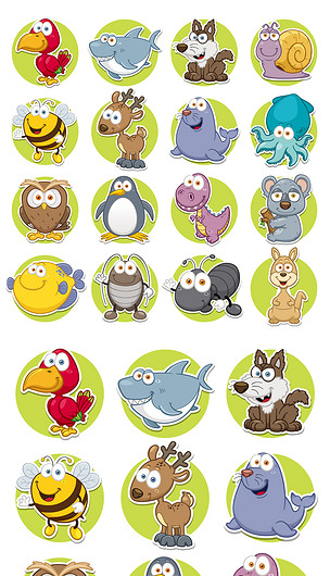 卡通圆形动物图标矢量素材