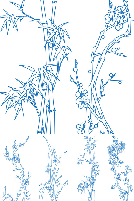 2017古典中国风白描梅兰竹菊图案矢量素材