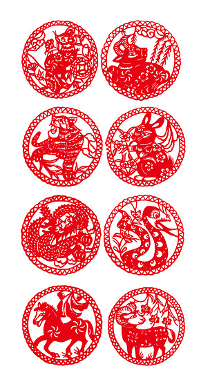 海报ppt杂志背景中国风十二生肖剪纸圆形