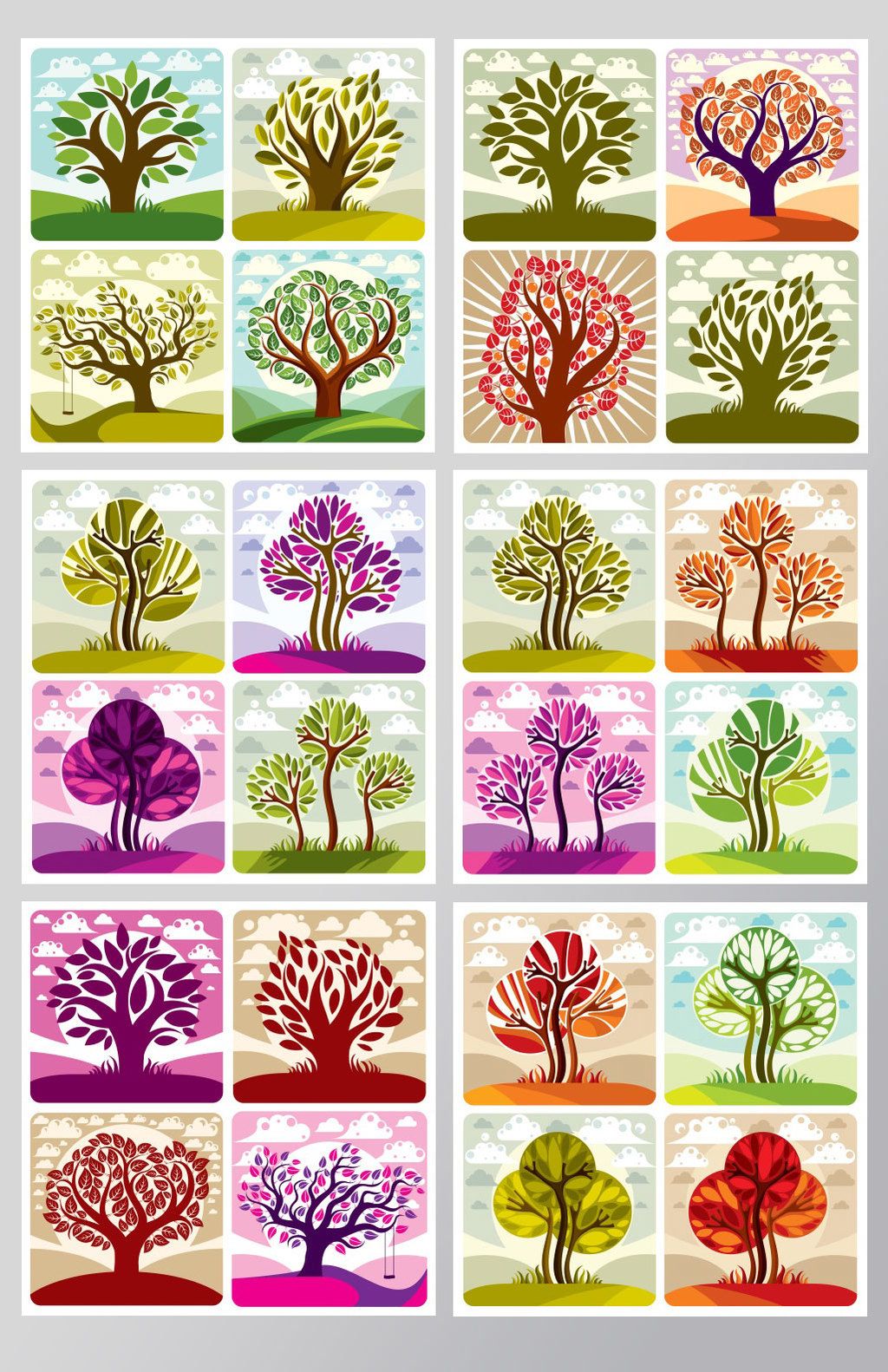 创意手绘树木大树四季矢量素材