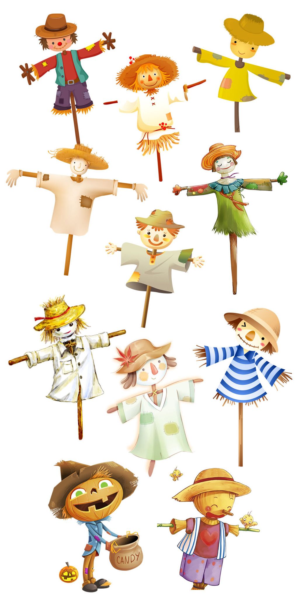 秋季促销卡通手绘稻草人素材