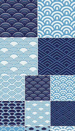 2017古典祥云日式和风海浪图案矢量素材