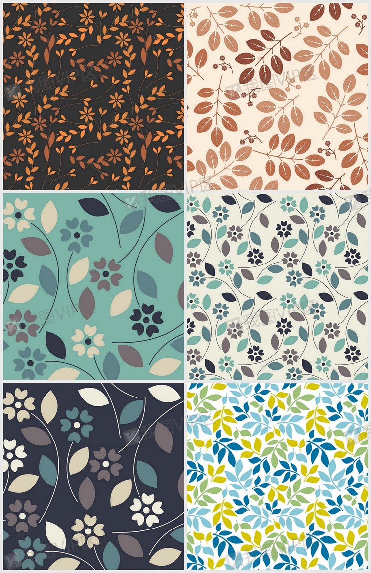 森林花草树叶纹理背景矢量图素材