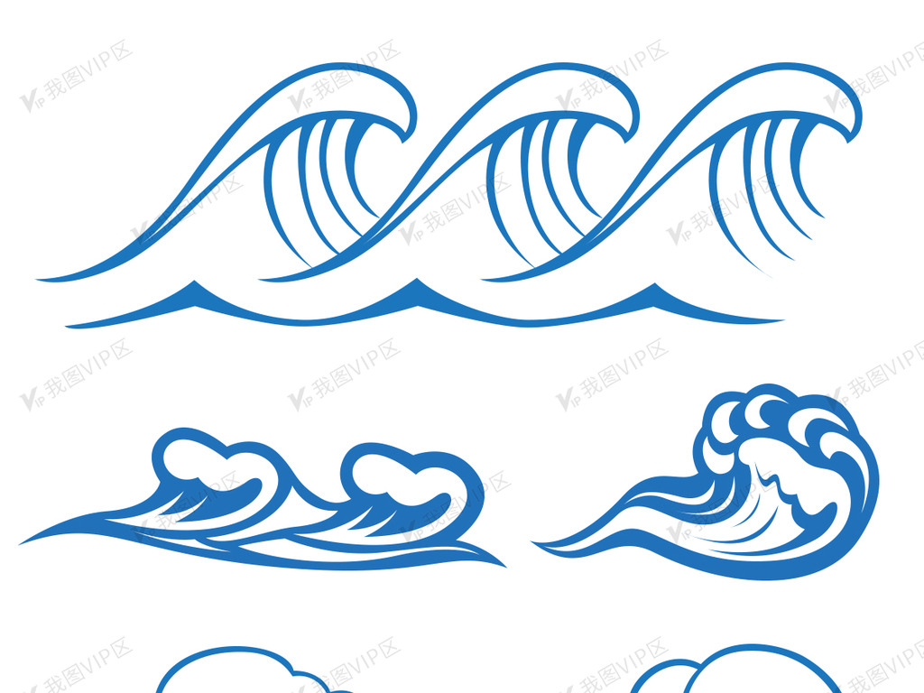 2017蓝色海浪浪花图案纹样矢量素