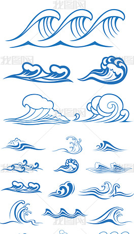 2017蓝色海浪浪花图案纹样矢量素材