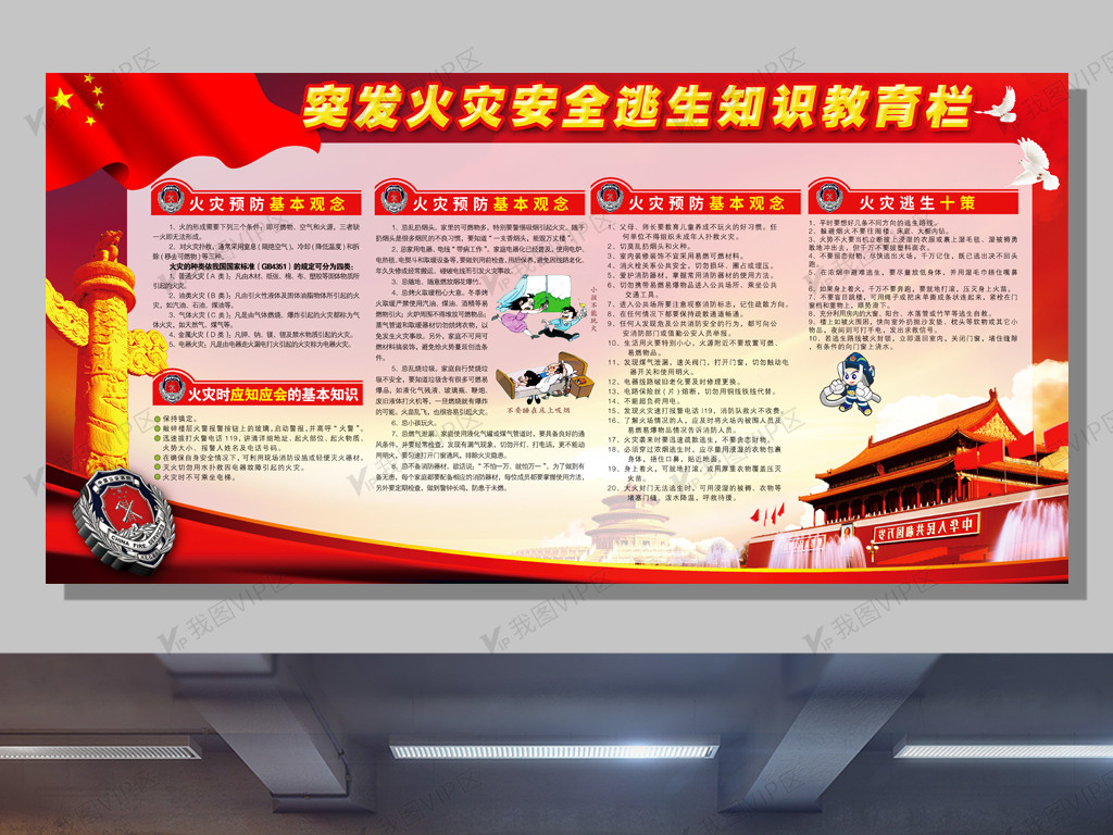 安全逃生火灾应急知识宣传栏展板